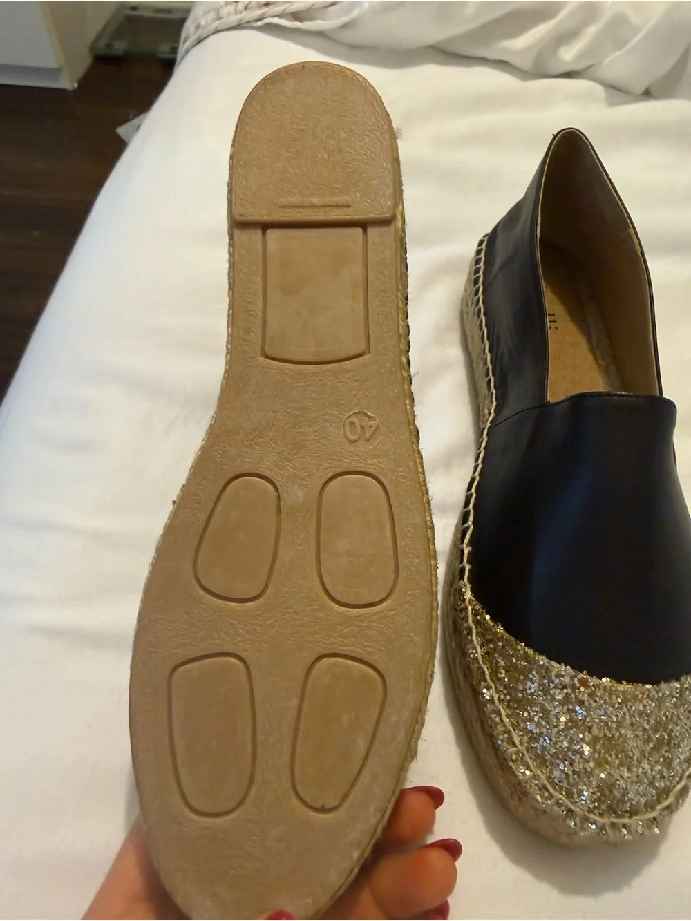 Minelli Black Espadrilles with Gold Glitter Toe